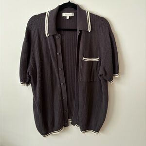 Dark Gray Blue Baseball Knit Button-Up Shirt